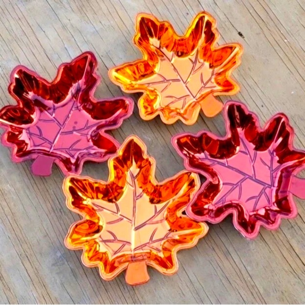 🍁 2 METALLIC FALL LEAF SERVING DISHES 🍁
